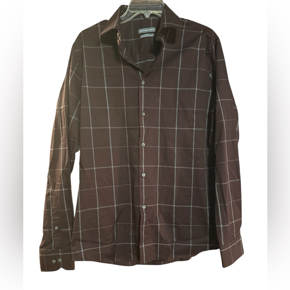 Geoffrey Beene Brown Plaid Button Down Shirt